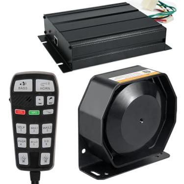 Imagem de BooYu Sirene de buzina fina de emergência policial sistema PA para veículos caminhão bombeiro ambulância reboque UTV ATV Van carro POV RV [12V/200W] [120-135dB] [microfone de mão] [mãos livres] [2 x