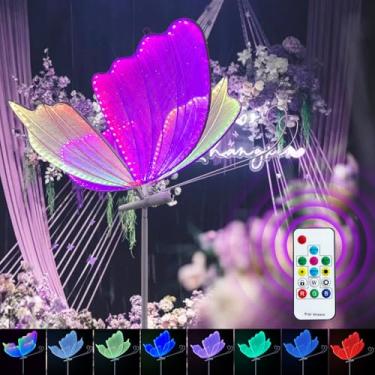 Imagem de Luminária de chão de borboleta de casamento, luzes de borboleta penduradas de LED, luminária de decoração de casamento com descoloração colorida para festa de casamento, 7 cores e 358 modos de piscar