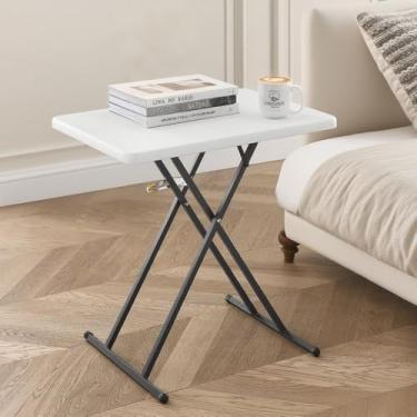 Imagem de Mesa pessoal ajustável de 66 cm, bandeja de TV, mesa de jantar portátil, multiuso, leve, sem montagem, fácil de dobrar e armazenar, branca