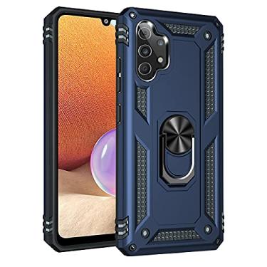 Imagem de SORAKA Capa para Samsung Galaxy A32 4G com suporte de anel de metal capa protetora à prova de choque borda de silicone macio capa traseira de policarbonato rígido com placa de metal para telefone