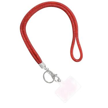 Imagem de Cordão de pescoço de cristal brilhante de 80 cm, suporte exclusivo para crachá de identificação, suporte de cartão de nome de trabalho com strass, bônus (1 peça), Vermelho, Normal