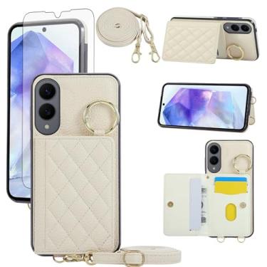 Imagem de Asuwish Capa para celular Samsung Galaxy S25 Edge e protetor de tela de vidro temperado alça de ombro transversal alça de ombro anel fivela suporte para cartão para S25Edge 25S S 25 25Edge mulheres