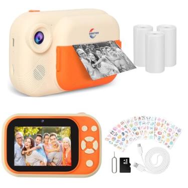 Imagem de Câmera de impressão instantânea para crianças com tela grande de 9 cm, presentes de aniversário de Natal e Halloween para meninos e meninas a partir de 3 anos, câmeras duplas dianteiras traseiras com