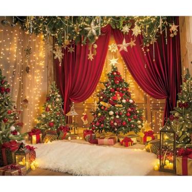 Imagem de Lsseauto Pano de fundo de Natal de 3 x 2,4 m - cordas de luz, pilhas de presentes, velas e pano de fundo de árvore de Natal - Fundo fotográfico para decoração de festa de inverno, ano novo, véspera de