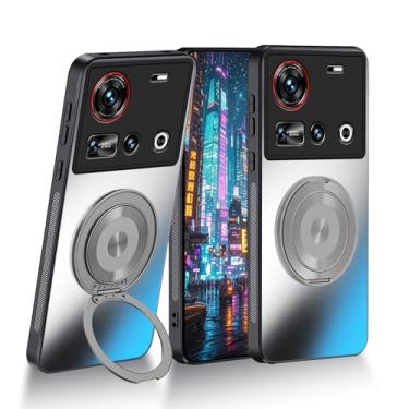 Imagem de Anlalish Capa compatível com Nubia Z70 Ultra com suporte, capas rígidas ultrafinas de PC, capa de telefone fosca à prova de choque para Nubia Z70 Ultra com anel magnético (cinza)