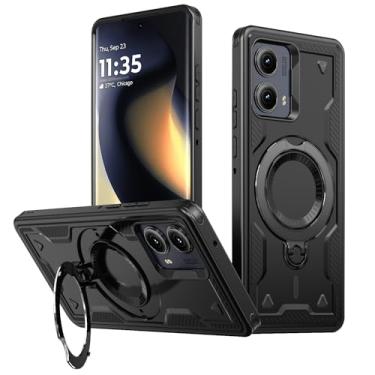 Imagem de SORAKA Capa para Motorola Edge 2024 com suporte de anel compatível com MagSafe Iron sheet Capa resistente que absorve choques Proteção contra quedas de nível militar