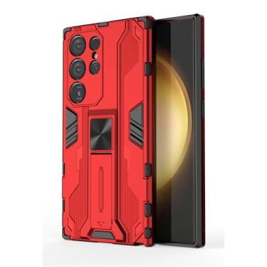 Imagem de SORAKA Capa para Samsung Galaxy S24 Ultra com suporte Capa de proteção resistente para Samsung Galaxy S24 Ultra Capa com placa de metal para suporte magnético para carro Capa Silm Fit