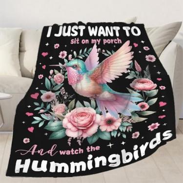 Imagem de LALABOMB Cobertor de beija-flor, presentes de pássaros para meninas, mulheres, amantes de pássaros, beija-flores, estampa floral, colcha de flanela de pelúcia para cama, sofá, viagem, 101 x 127 cm