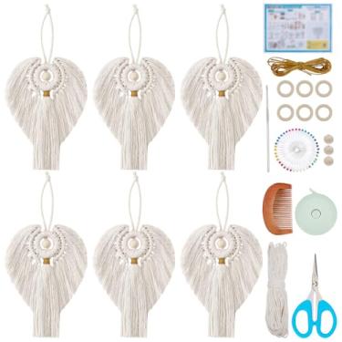 Imagem de FREEBLOSS Conjunto de 6 kits de anjo de macramê faça você mesmo, enfeite para pendurar em macramê boêmio, macramê, decoração de parede, kit faça você mesmo, presente de Natal para mães e meninas