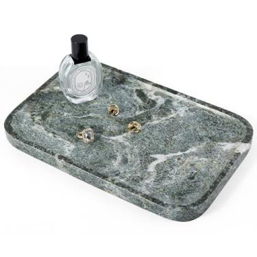 Imagem de Koville Bandeja de mármore, bandeja de mármore natural de 30,5 x 20,3 cm para cômoda de bancada, banheiro, cozinha, bandejas decorativas para joias de perfume, bandeja retangular de pedra (verde)