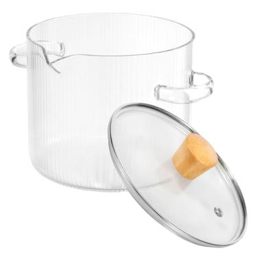 Imagem de Panela de vidro, panela de vidro com tampa, panela de vidro, panela de sopa de vidro com tampa e bico resistente ao calor, panela de vidro antiaderente para sopa, macarrão, molho, salada (2,3 L)