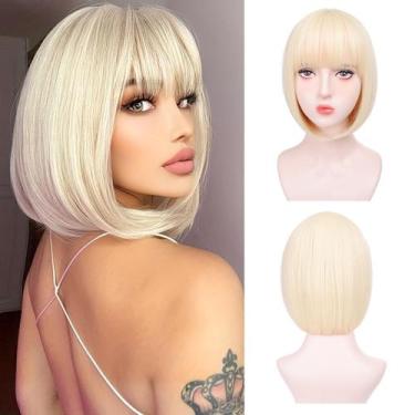 Imagem de Peruca Aida ble Blonde Bob 30cm com franja para mulheres
