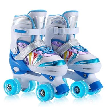 Imagem de Patins infantis ajustáveis, patins perfeitos para meninas e meninos com todas as rodas iluminadoras, equipamento de patinação no gelo para crianças em ambientes internos e externos (azul, grande juvenil (38-7 EUA))
