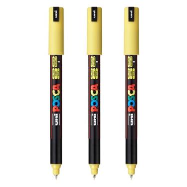 Imagem de posca Marcadores de tinta à base de água PC-1MR, ponta extrafina (0,7 mm), amarelo, 3 unidades