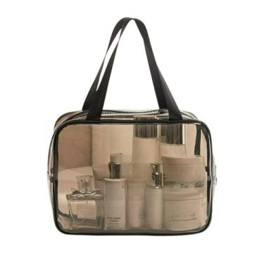 Imagem de Bolsa De PVC Transparente Para Cosméticos Impermeável Portátil De Média Capacidade Viagem/Produtos De Higiene Pessoal Fang (Preto Filmada)