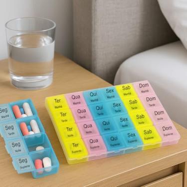 Imagem de Porta Comprimidos Semanal Destacável 7 Dias com 4 Divisórias por Dia Organizador de Remédios Diário Porta Remédio