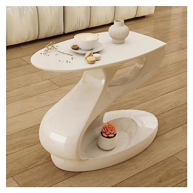 Imagem de Mesa de centro de design simples, mesa de canto resistente, mesa lateral pequena, mesa de cabeceira, mesa de destaque de 2 camadas, mesa de sofá para espaços pequenos, sala de estar, mesa lateral