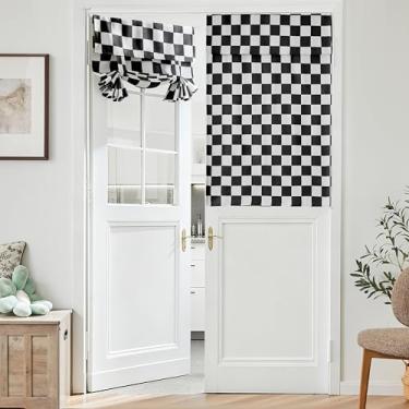 Imagem de Ohocut Cortina de porta francesa quadriculada preta e branca, cobertura decorativa de janela quadriculada para cozinha, pátio, persiana de porta traseira, 1 painel 66 x 101 cm