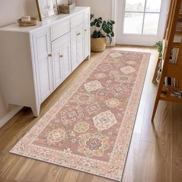 Imagem de Vhong Tapetes de área rosa laváveis Boho vintage 2x6 corredores neutro moderno pequeno tapete antiderrapante para cozinha, lavanderia, quarto, sala de estar