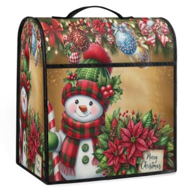 Imagem de Capa para misturador Kitchen Aid compatível com 6 a 8 litros de Natal boneco de neve com suporte de sino, capa protetora contra poeira com bolso com zíper, acessórios de eletrodomésticos, bolsa