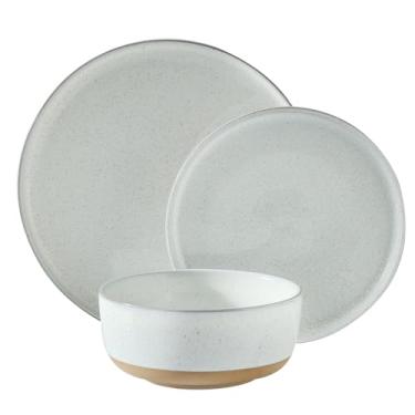 Imagem de Hasense Conjuntos de pratos e tigelas, 3 peças de pratos modernos de porcelana, conjuntos de louça de grés com padrão salpicado, resistente a arranhões, seguro para micro-ondas e lava-louças, branco