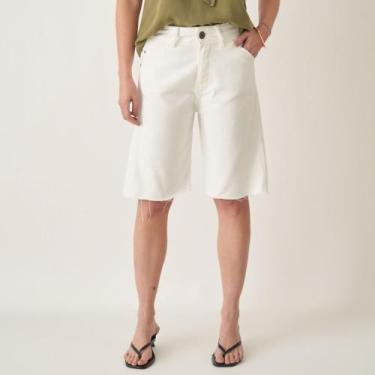 Imagem de Bermuda Jeans Color Alongada com Bolso Faca - Bloom, Branco cru, 40