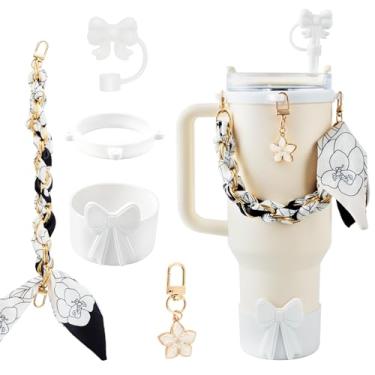 Imagem de OFFCURVE 5 peças de acessórios de copo borboleta para Stanley, alça de alça de garrafa de água para Stanley 30/1,134 g, incluindo protetores de palha, bota de copo de silicone, pingentes de chaveiro