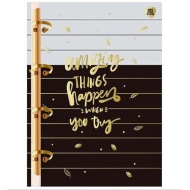 Imagem de caderno fichario 4 fechos colegial argolado 160 folhas happen amazing animativa (preto e branco)