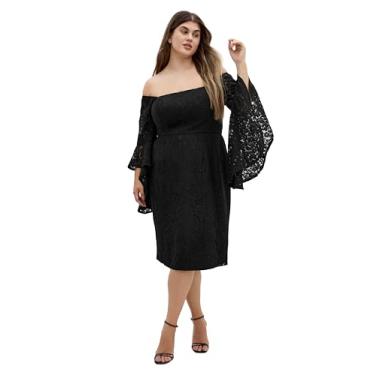 Imagem de City Chic Vestido coquetel feminino plus size - renda mística, Preto, 54