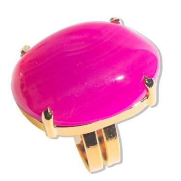Imagem de Anel de Pedra Natural Agata Rosa Cabochão Oval com Banho Dourado - Pac
