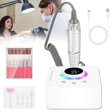 Imagem de Furadeira elétrica de unhas de 45.000 RPM, lixa de unha profissional recarregável com bateria de 14,8 Wh, 11 brocas, kit de lixa para manicure e pedicure em casa, com estojo e suporte de EVA