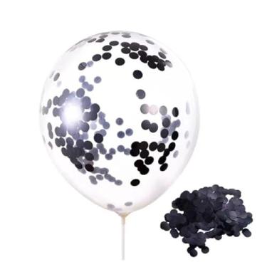 Imagem de Kit De 5 Ou De 10 Balão Cristal Transparente N9 Com Confete 10 mm Colorido, Festas e Decoração.(C/5 Preto)