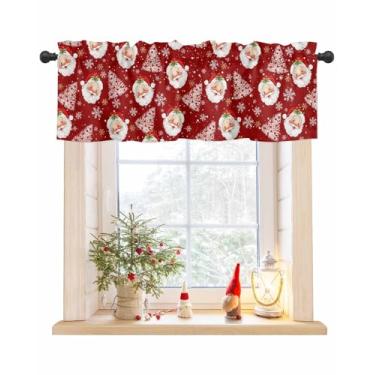 Imagem de Cortinas de cozinha de Natal para janelas, Papai Noel, árvore de Natal, bolso para varão, tratamento de janela para cozinha/sala de estar/quarto/banheiro, 137 x 45 cm, vermelho azevinho floco de neve