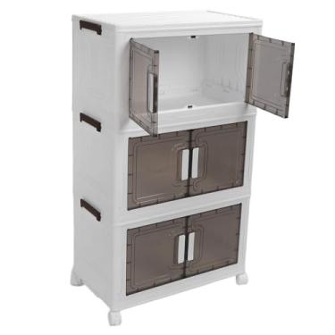 Imagem de Cryfokt Caixa de Armazenamento Dobrável Com Rodas Caixa Organizadora de Armário Conveniente para Quarto e Sala de Estar, Pacote Com 1 (M 3 camadas)