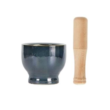 Imagem de ZzleoyuUUs-12 Conjunto de almofariz e pilão para casa tigela de alho de cerâmica utensílios de cozinha práticos pote de moagem moedor de especiarias triturador de ervas (azul)