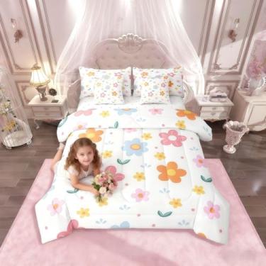 Imagem de Erosebridal Jogo de cama solteiro com 7 peças, floral, rosa, para meninos, doces, meninas, botânico, fofo, flor, em um saco, conjunto de cama de flores coloridas