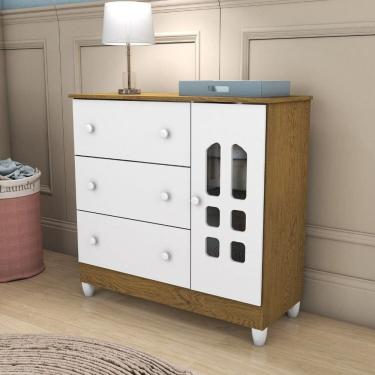 Imagem de Cômoda de Bebê 1 Porta 3 Gavetas Eloa Branco/Bétula