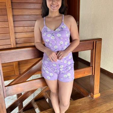 Imagem de Pijama Feminino Verão Suede Alcinha com Botões Conjunto Short doll Est