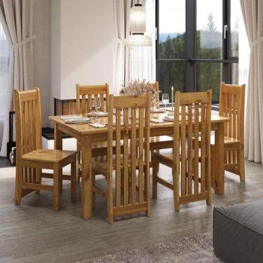 Imagem de Conjunto com Mesa de Jantar 160cm Retangular e 6 Cadeiras 100% Madeira