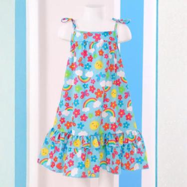 Imagem de Vestido Infantil E Juvenil Lara Azul Com Nuvens E Arco Íris - Se Tu Be