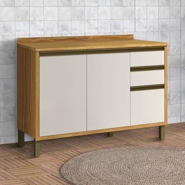 Imagem de Balcão de Cozinha 120 Cm Tempranillo 2 Portas 3 Gavetas 100% Mdf Amêndoa/Off White - Rio Doce