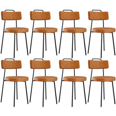 Imagem de Kit 8 Cadeiras Decorativas Estofada Para Sala De Jantar Barcelona L02 Couríssimo Canela - Lyam Decor