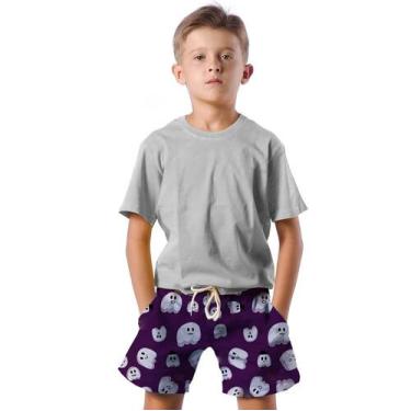 Imagem de Shorts Infantil Bermuda Calção Praia Verão Fantasma Cartoon Terror 220