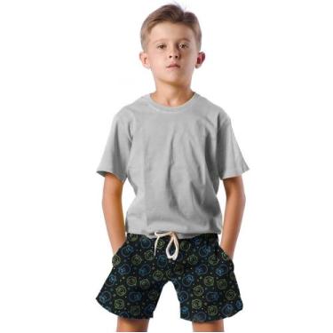 Imagem de Shorts Infantil Bermuda Calção Praia Verão Monstros Neon Azul Verde 22