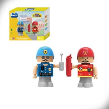 Imagem de Blocos de Montar Policial e Bombeiro City Friends 14 Peças Blocz