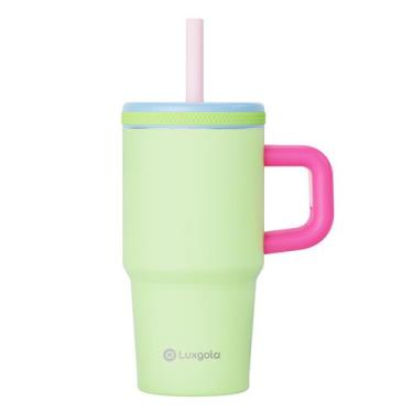 Imagem de Copo Luxgola Kids 600 ml com alça, canudo, aço inoxidável