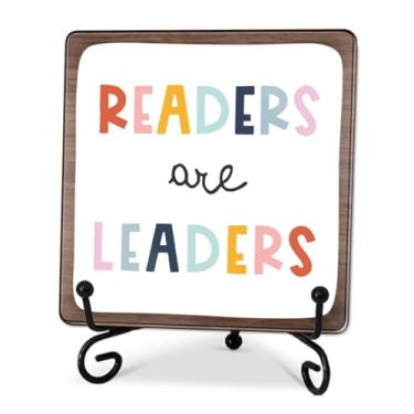Imagem de Placa de acrílico de 10 cm para mesa - Readers Are Leaders, placa acrílica inspiradora, decoração de mesa e placa de citação para livraria, amantes de livros, leitores, decorações de casa e presentes