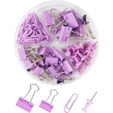Imagem de Conjunto de clipes de fichário de plástico, 55 peças 4 em 1, fichários e clipes de papel, material escolar, conjunto de material de escritório para escola
