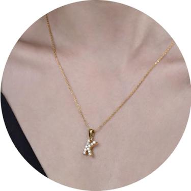 Imagem de Colar com pingente de cristal com inicial cintilante, monograma, joia para uso personalizado e diário, F, Aço inoxidável, Sem Pedra Preciosa