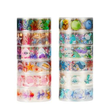 Imagem de Conjunto de adesivos Washi com estampa de flores douradas, estampas de animais coloridas, adesivos de bronzeamento decorativos para artes faça-você-mesmo, materiais de diário, scrapbook, cartão